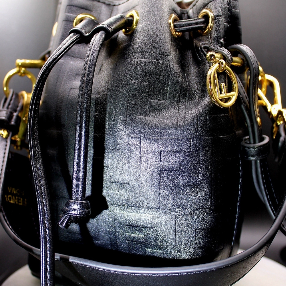 Fendi Mon Tresor Mini Bucket Bag Embossed FF Black Leather